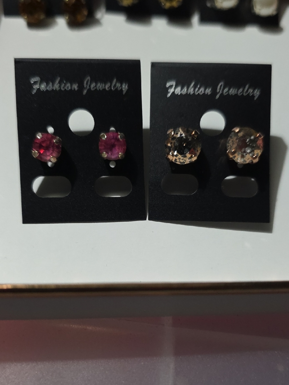 Swarovski Pink and Champagne Crystal Stud Duo